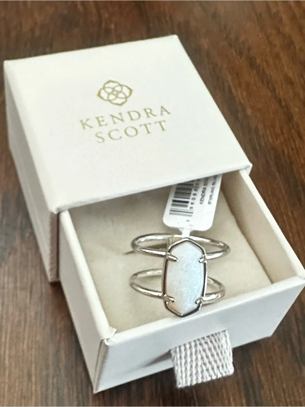 Kendra Scott Elyse Sterling Silver Double Band Ring in White Sterling Opal sz8